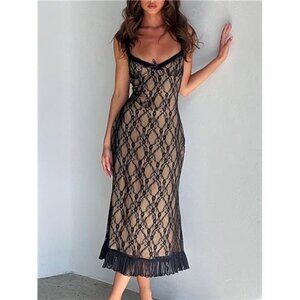 Lace V-Neck Midi Cami Dress